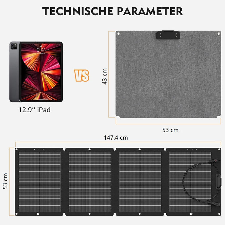 SinKeu 120W faltbares Solarpanel, Tragbare Solarladegerät mit Tragetasche, Wasserdicht mit 19,8V 6A