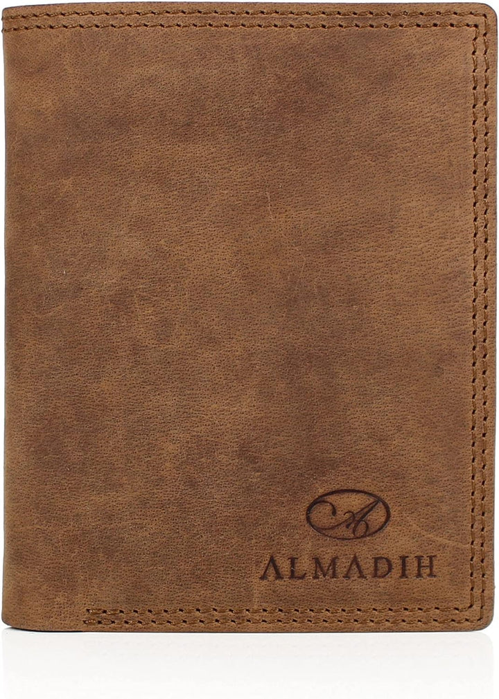 ALMADIH Leder Portemonnaie Hochformat RFID Schutz 12 Kartenfächer Rindsleder mit Geschenkbox (P1H-BV