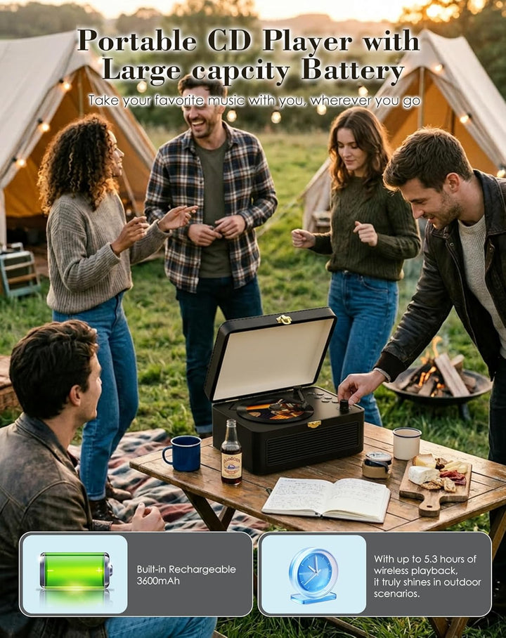 Tragbar CD Player Bluetooth Retro Radio mit CD-Player mit Lautsprecher Unterstützung USB &amp; AUX-Wiede