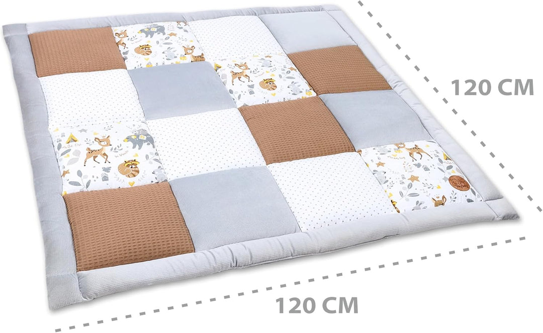 Baby Krabbeldecke 120x120 cm Velvet - Spielmatte Patchwork Spielmatte gepolstert Bodenmatte Dicke Ba