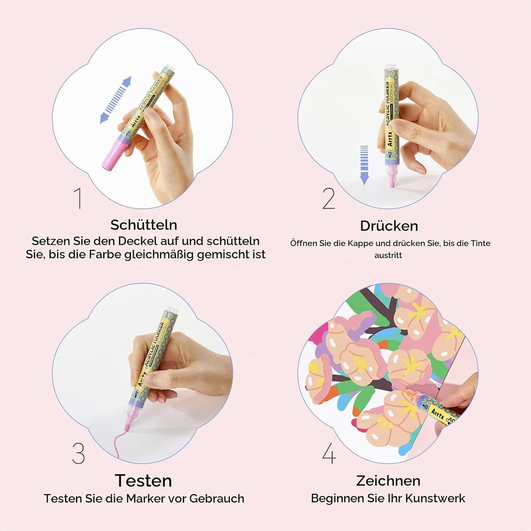 Arrtx 48 Farben Acrylstifte für Steine wasserfest, 3 mm Farbmarker mit mittlerer Spitze, Permanent A