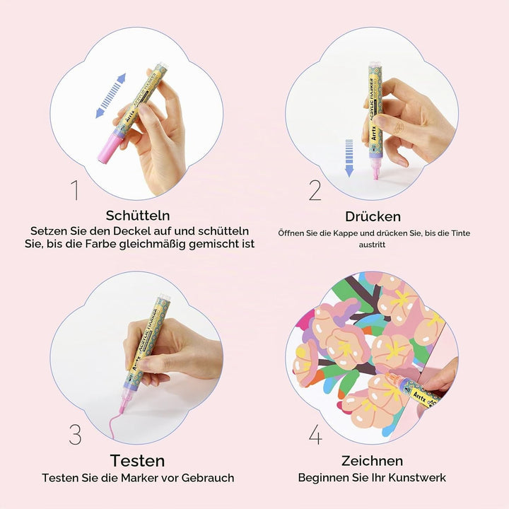Arrtx 48 Farben Acrylstifte für Steine wasserfest, 3 mm Farbmarker mit mittlerer Spitze, Permanent A