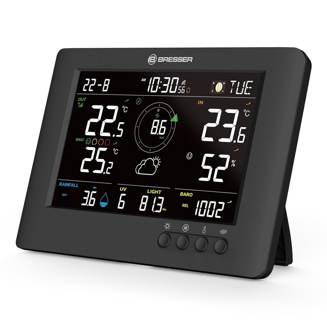 Bresser 8-in-1 ClearViewTB Wetterstation mit Hitzestress-Index, Sensirion-Sensor, 8-in-1-Multisensor