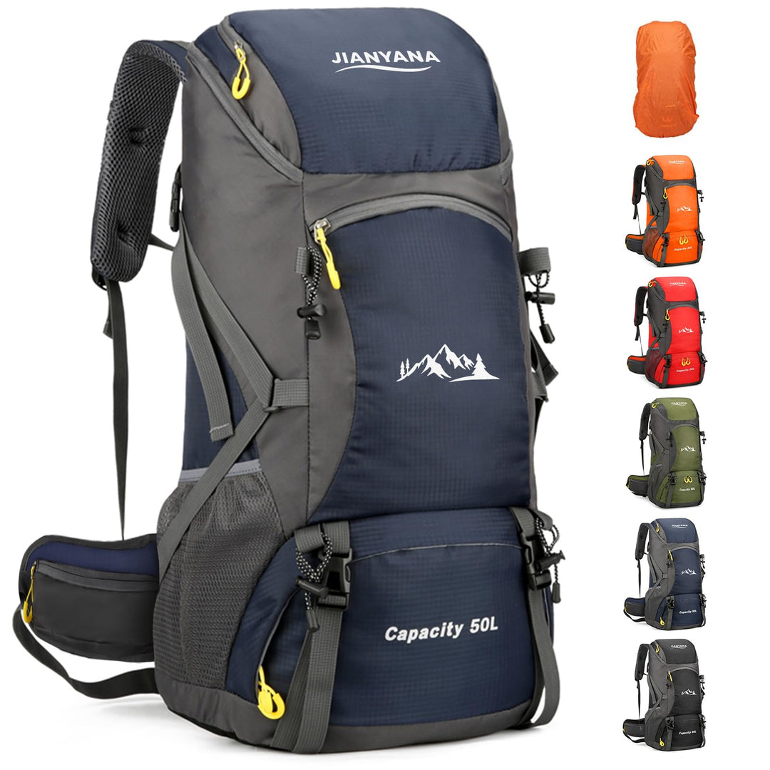 jianyana Wanderrucksack 50L Trekkingrucksack Regenhülle Reiserucksack Wasserdichter Campingrucksack