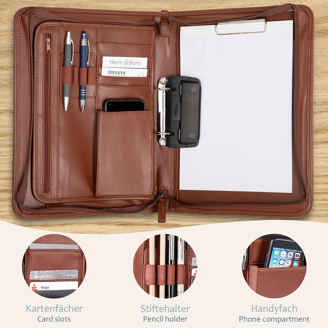 ONVAYA® Konferenzmappe A4 | braun | Aktenmappe | Businessmappe | Schreibmappe Block | strapazierfähi