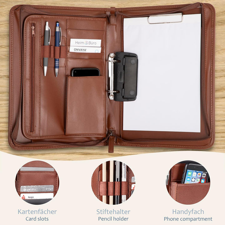 ONVAYA® Konferenzmappe A4 | braun | Aktenmappe | Businessmappe | Schreibmappe Block | strapazierfähi