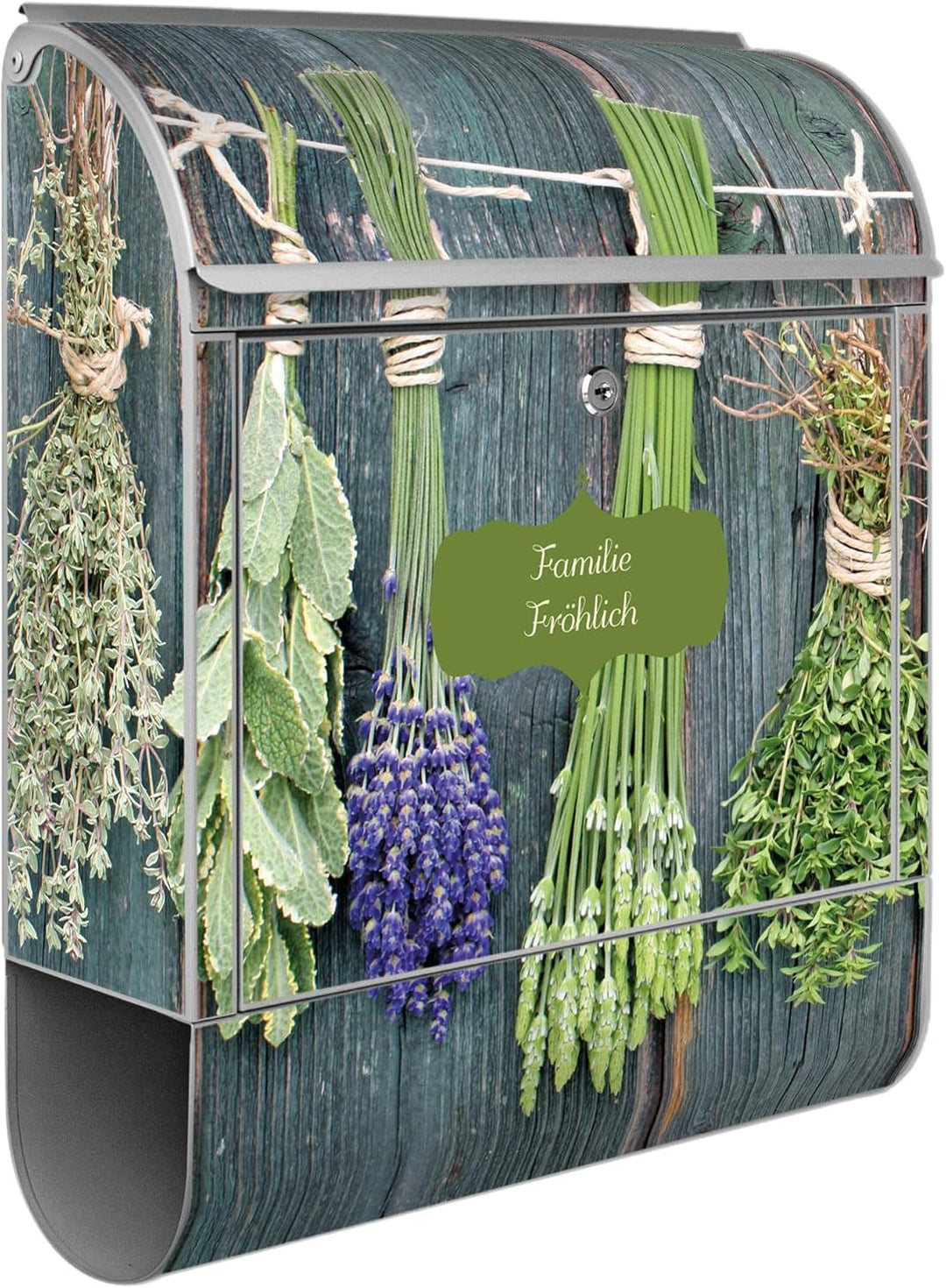 banjado® Design Briefkasten personalisiert mit Motiv Acht Kräuter 39x47x14cm & 2 Schlüssel - Briefka