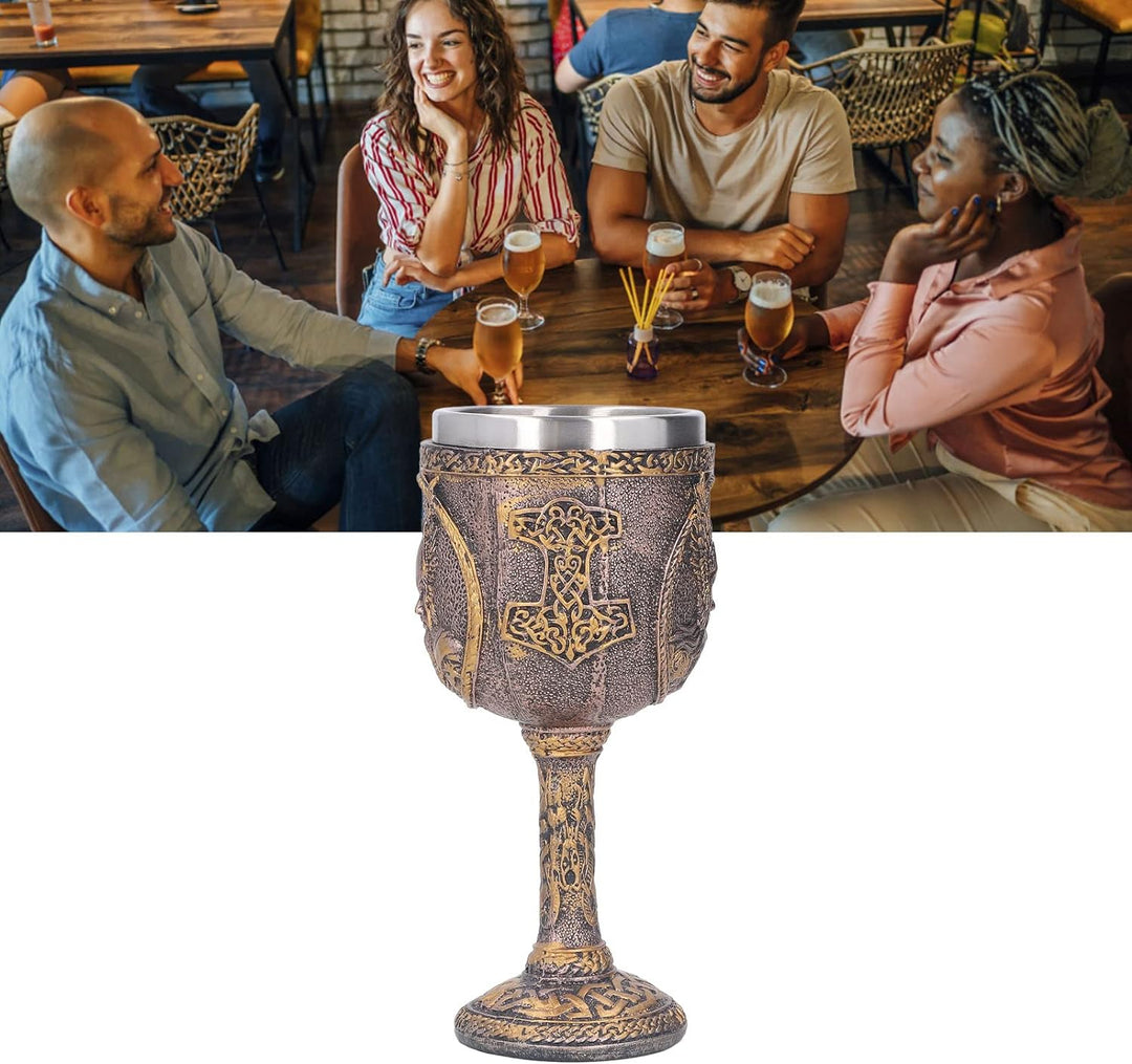 Atyhao Nordischer Kelch, Nordischer Weinkelch aus Edelstahl mit Harzschale, Dekorativer Retro-Bierbe