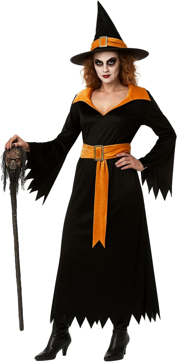 Foxxeo lila schwarzes Hexen Kostüm mit Hexenhut für Damen - Grösse M-XXXXL - Fasching Karneval Hallo