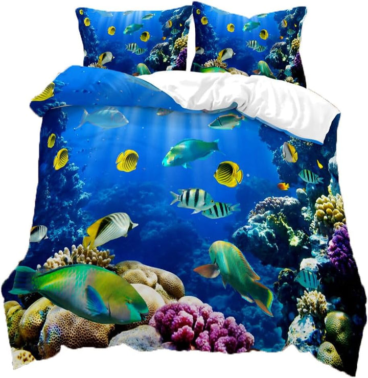 EHAOKK 3D bettwaesche 135x200 unterwasserwelt,Delfin,Tropischer Fisch,Korallen,Meeresleben Bettbezug