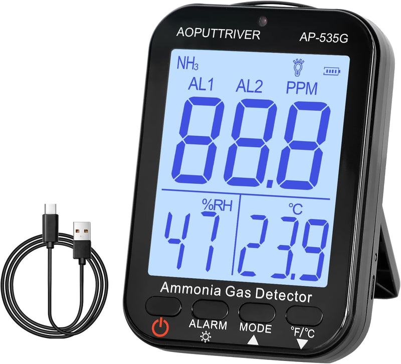 Formaldehyddetektor Ammoniak Gas Detektor, NH3 Gas Monitor Sensor Bereich 0-100ppm Wiederaufladbare