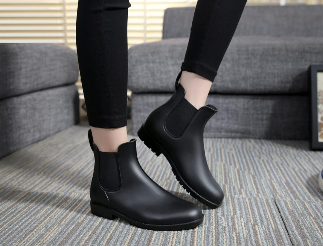Acfoda Unisex-Erwachsene Gummistiefel Wasserdicht mit Blockabsatz, Gr.35-43 42 EU Schwarz, 42 EU Sch