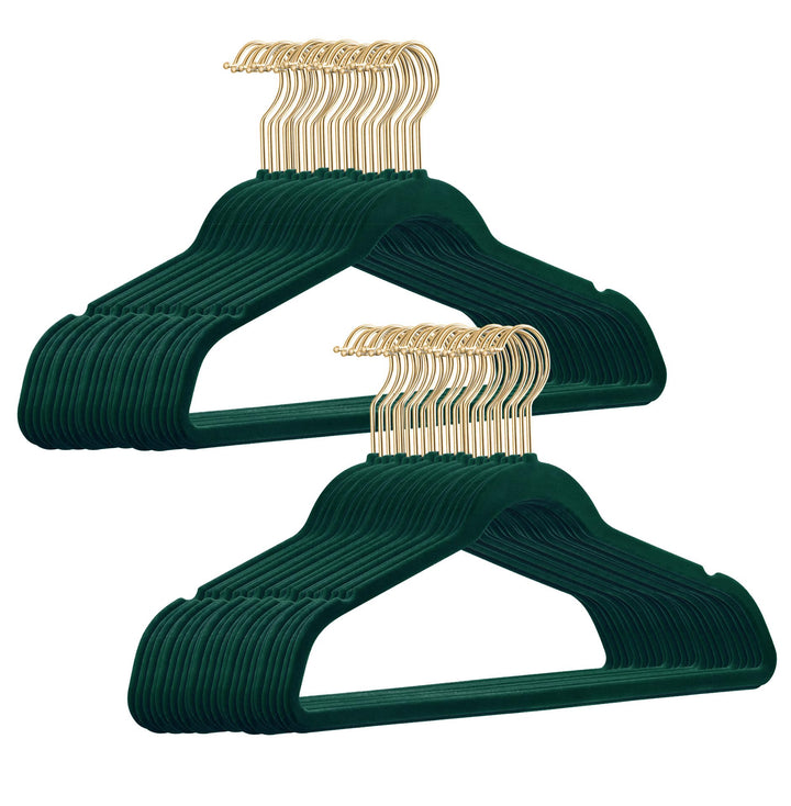50er Set hochwertige Samt Kleiderbügel in der Farbe Dunkelgrün mit Gold Look Haken/Anti-Rutsch/von S