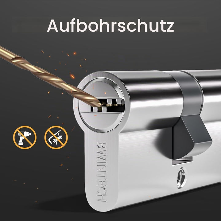 Bwintech 1 Stück 40/50mm Euro Messingzylinder, 90mm Schlüssel/Schlüssel zylinderschloss Mit 5 Horizo