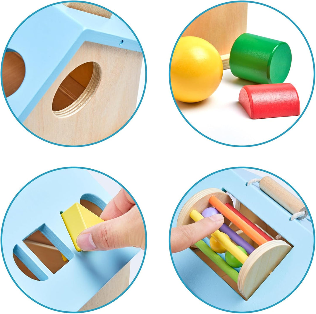 Montessori-Spielzeug für 1 2 3 Jahre alte Jungen und Mädchen, 5-in-1 Holz-Baby-Tropfspielzeug, Holzf