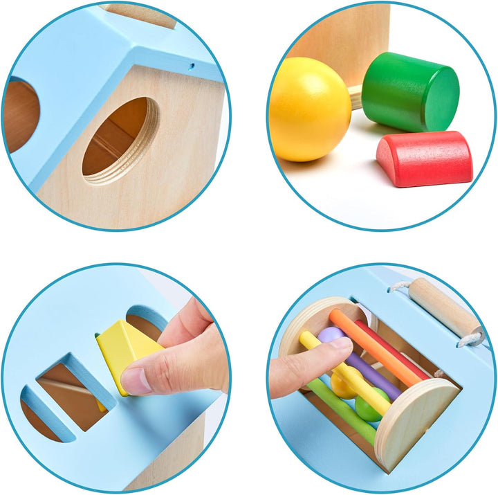 Montessori-Spielzeug für 1 2 3 Jahre alte Jungen und Mädchen, 5-in-1 Holz-Baby-Tropfspielzeug, Holzf