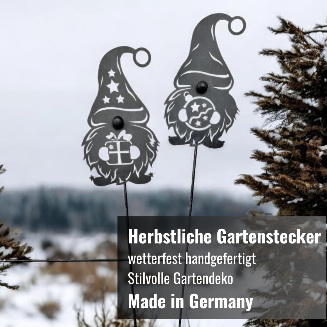 Terma Stahldesign Set Winterzwerg grau 120cm zweier Made in Germany Gartenstecker Outdoor rost deko