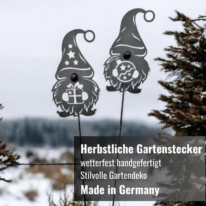 Terma Stahldesign Set Winterzwerg grau 120cm zweier Made in Germany Gartenstecker Outdoor rost deko