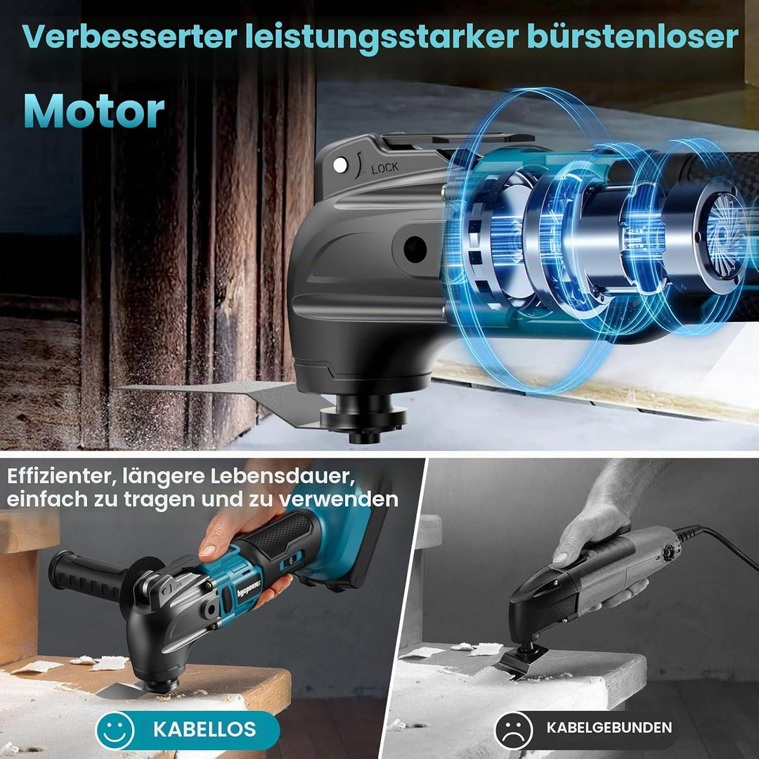 Multifunktionswerkzeug Akku, Oszillationswerkzeug mit 2pcs 2.0Ah Akkus, Kompatibel mit Makita 18V, 6