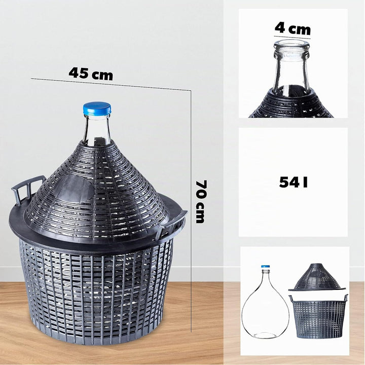 KADAX Glasballon, Gärballon mit Kunststoffkorb, Gummistopfen, schmale Öffnung, Weinballon, Flasche,