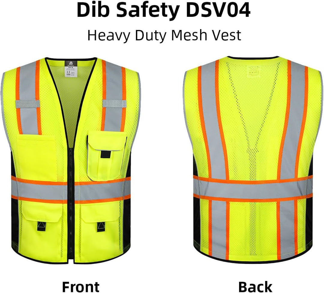 Dib Safety Reflektierende Warnweste mit Netztaschen, Reissverschluss mit 3M-Klebeband. S Gelb, S Gel