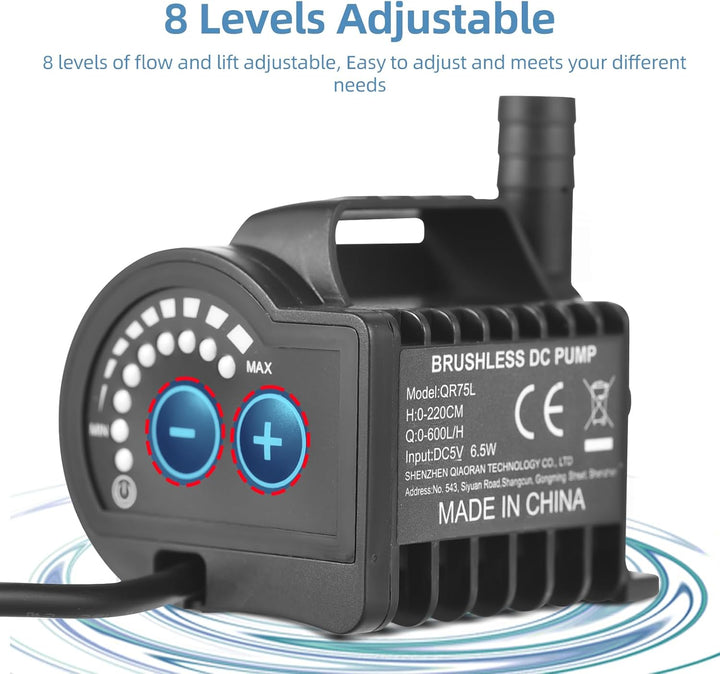 Elektrische Wasserpumpe, tragbare Mini-5-V-Tauchwasserpumpe, 8 Stufen Geschwindigkeitsregulierung, m