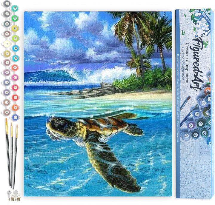 Figured'Art Malen Nach Zahlen Erwachsene Entspannte Schildkröte - Paint by Numbers Basteln DIY Baste
