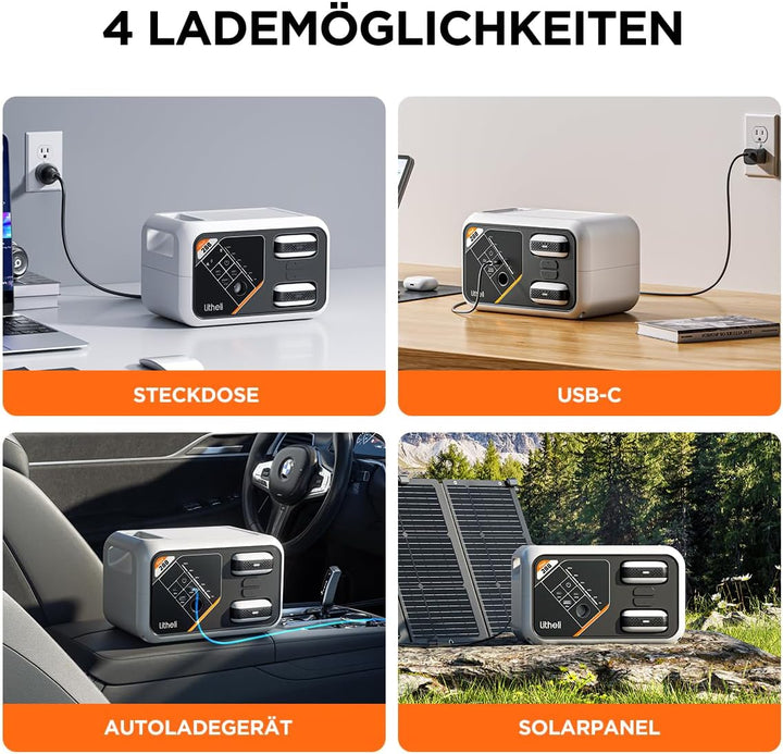 Litheli Tragbare Powerstation Flint 288, 287Wh Outdoor Generator, 300W AC/100W USB-C Ausgang, Volle