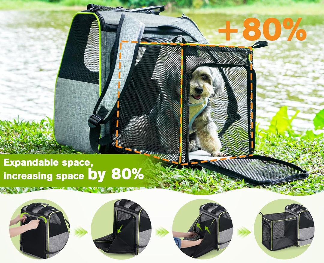 pecute Katzenrucksack Erweiterbar Hunderucksack bis 5kg, Faltbar Haustier Expansions Rucksüke mit An
