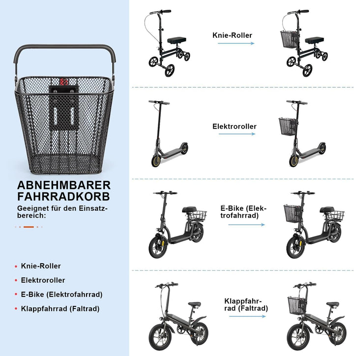 CXWXC Scooter‑Korb mit Griff – Schnell Abnehmbarer Frontkorb für E‑Scooter – Fahrradkorb mit Fester