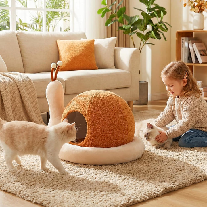COSTWAY Katzenbett, schneckenförmig, Katzenhöhle mit waschbarem Kissen &amp; Rutschfester Unterseite, Ka
