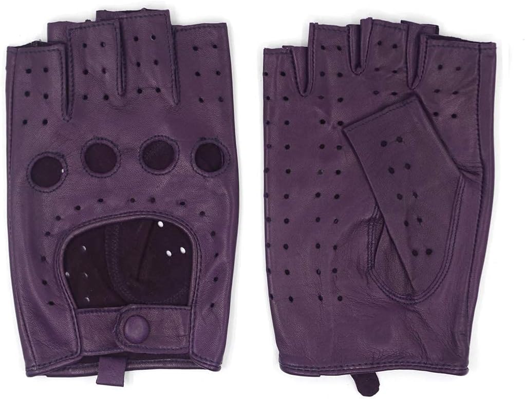 Harssidanzar Lady Fingerlose Lederhandschuhe Schaffell Single Line Half Finger GL012 L Violett, L Vi