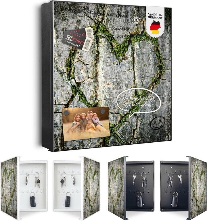 banjado® Grosser Schlüsselkasten Glas/Schlüsselbox 30cm x 30cm mit 50 Haken - Motiv Herz Aus Moos/Sc