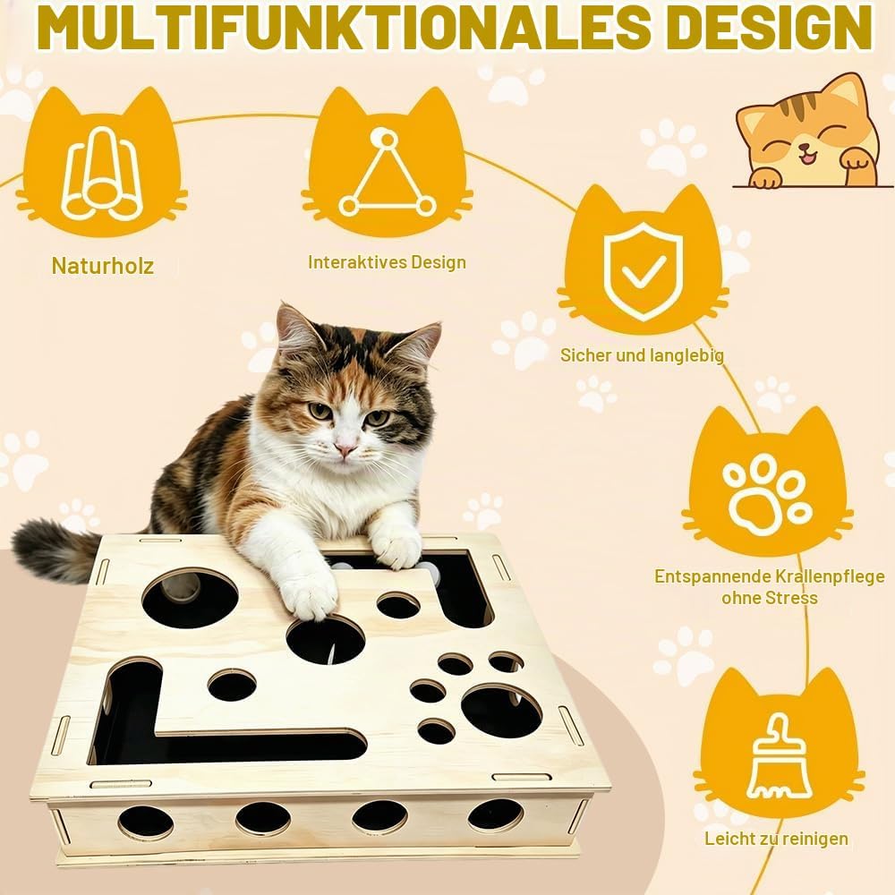 Katzenkratzpuzzle Anreicherungsbox, 30 * 25CM Katzen Kratzbrett, Kratzpuzzle Spielbox Holz mit Kratz
