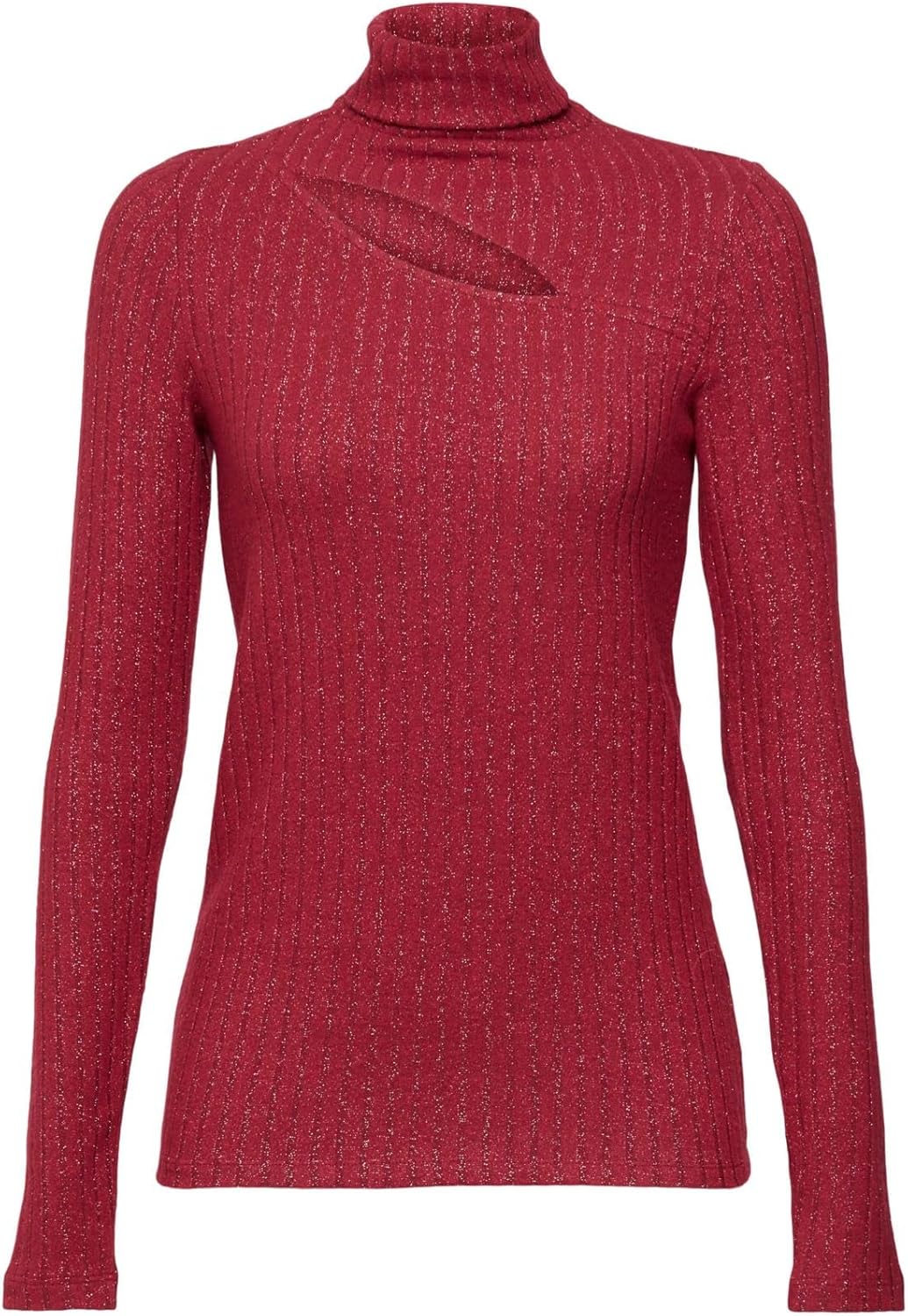 ESPRIT Pullover mit Rollkragen, Glitzer-Effekt und Cut-Out-Detail S 615/Cherry Red, S 615/Cherry Red
