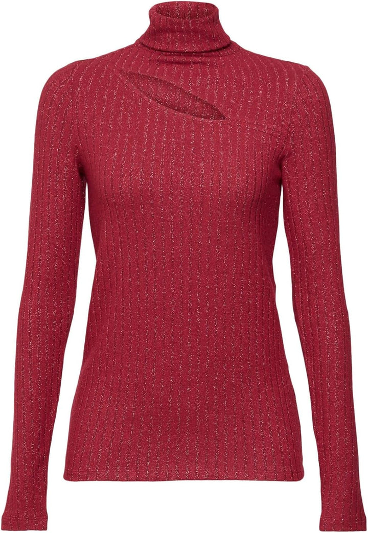 ESPRIT Pullover mit Rollkragen, Glitzer-Effekt und Cut-Out-Detail S 615/Cherry Red, S 615/Cherry Red