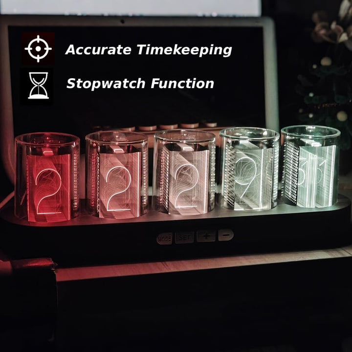 Vollfarbige RGB-Nixie-Röhrenuhr, Nachttischuhr, Umgebungslicht-Dekoration, spezieller digitaler Kale