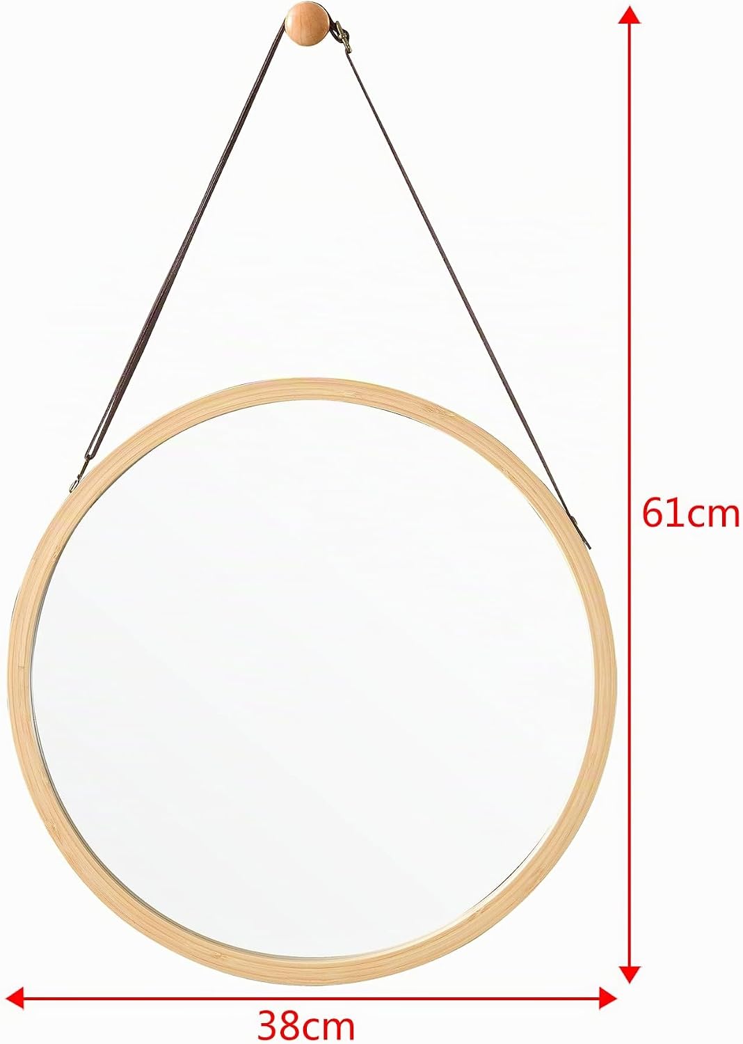 [en.casa] Bambus Wandspiegel Bykle rund 38 cm Hängespiegel Bambusrahmen hängender Spiegel für Badezi