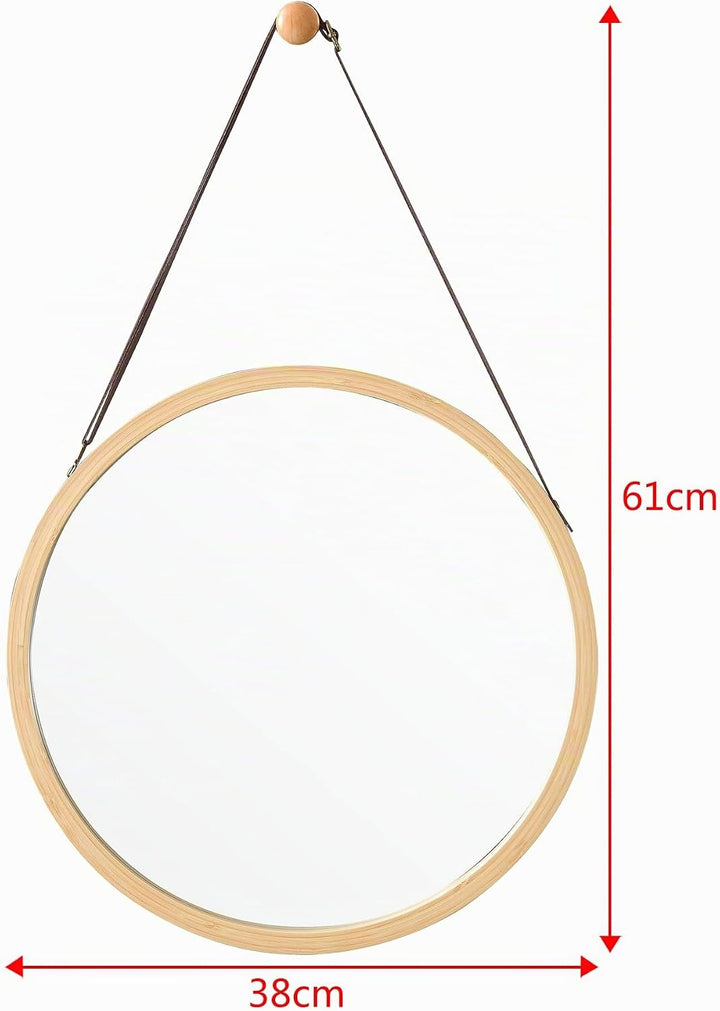 [en.casa] Bambus Wandspiegel Bykle rund 38 cm Hängespiegel Bambusrahmen hängender Spiegel für Badezi
