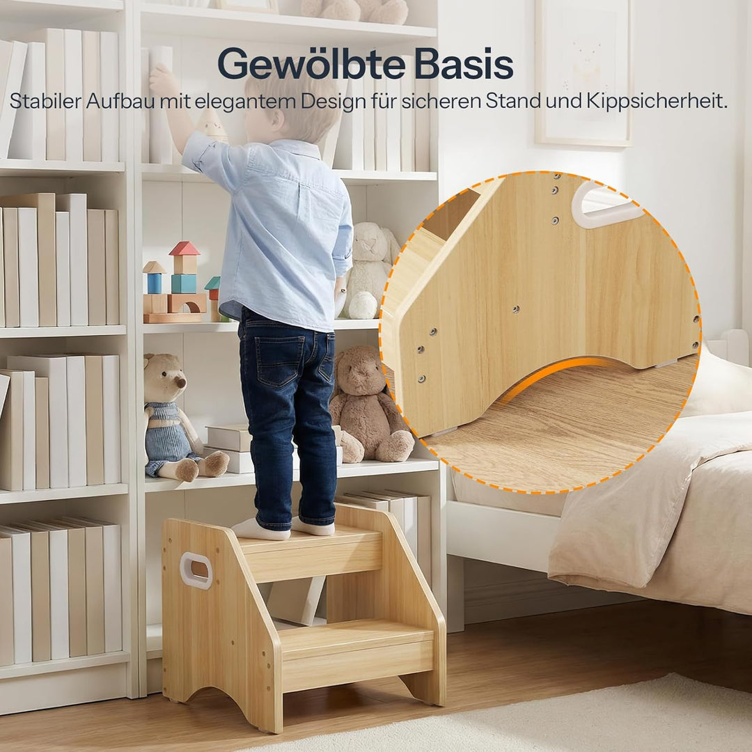 HOOBRO Tritthocker Kinder, 2-stufiger Kinderhocker mit Griffen und Anti-Rutsch-Pads, Kinderschemel f