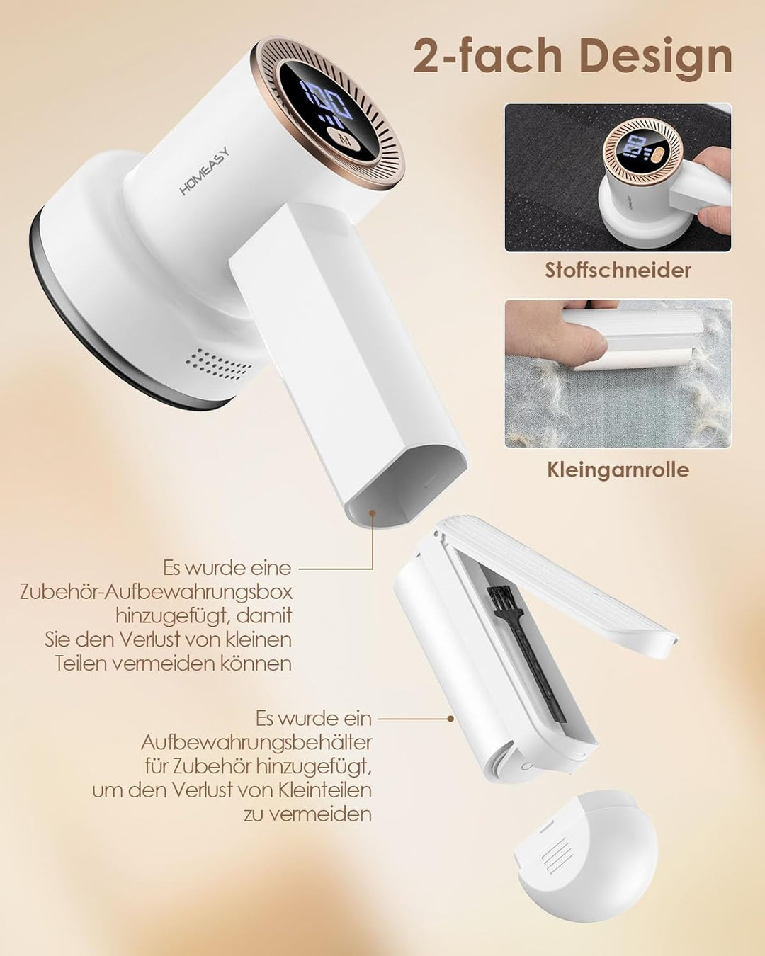 Fusselrasierer Elektrisch Tragbar Fusselentferner Aufladbar Fusselfräse LCD Anzeige mit 6 Klingen Ko