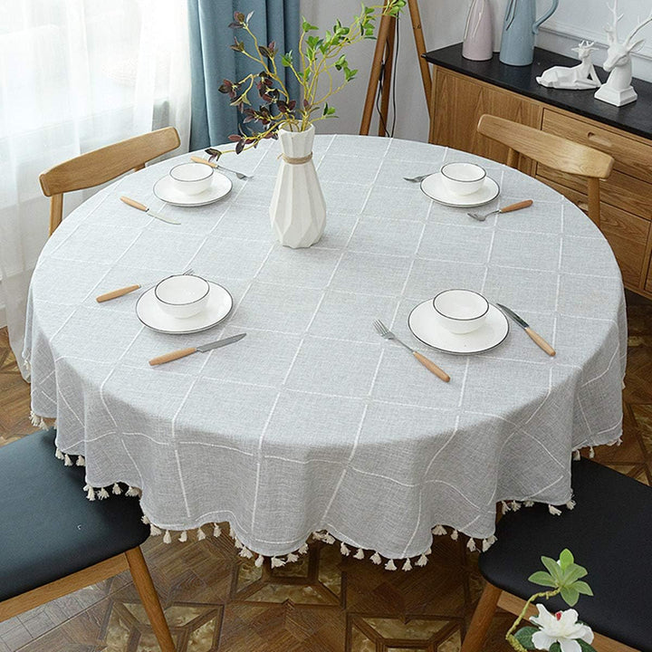 schwere Baumwolle Leinen Tischdecke, rundes, Kariertes Quaste Tischtuch für Küche Esszimmer Tischdek