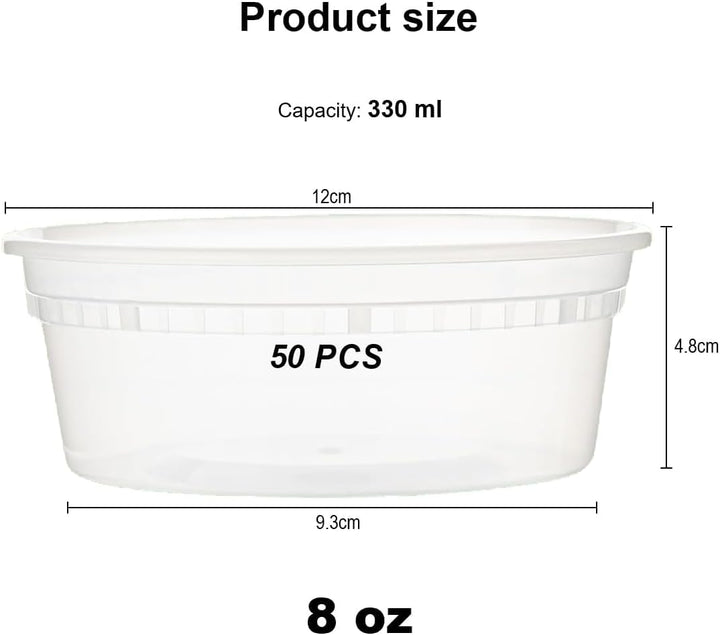50 Stück Kunststoffbehälter mit Deckel - 330ml/8oz Wiederverwendbare Aufbewahrungsbecher für Lebensm