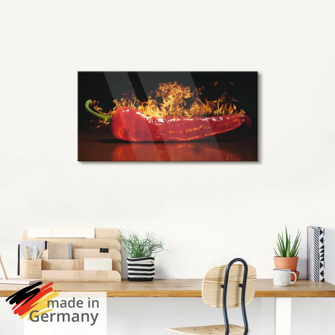 ARTland Glasbilder Wandbild Glas Bild einteilig 100x50 cm Querformat Essen Gewürze Chili Feuer Peper