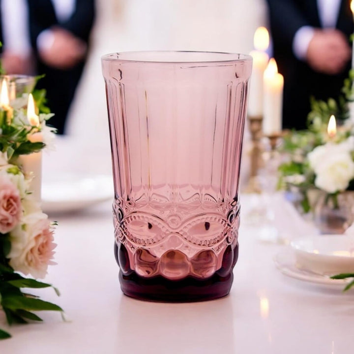 GMMH Vintage 6er-Set Farbige Weingläser Trinkgläser mit Prägung (Schleife/Lila/250 ml) Hochzeitsgläs