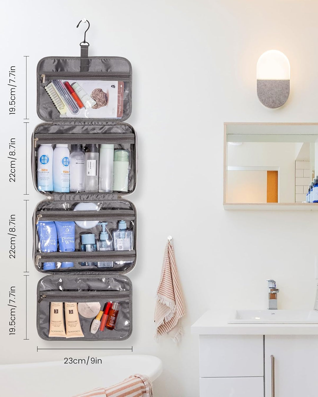 Kulturbeutel zum Aufhängen, LOVEVOOK Wasserdicht Kulturtasche Damen, Faltbare Kosmetiktasche mit 360