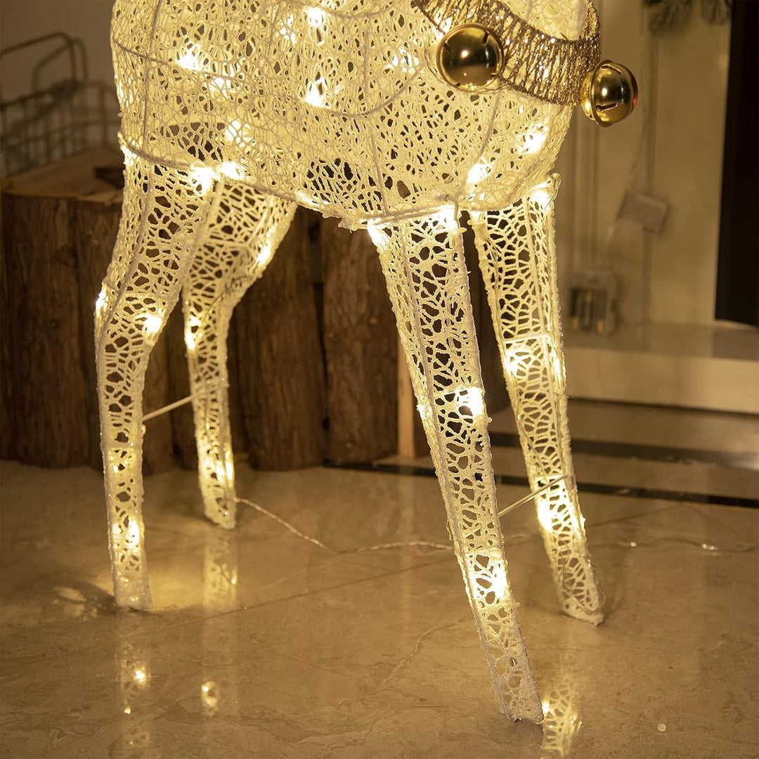 DELICHTER LED Rentier Metall Gold Weiss Eisen Rahmen Beleuchtet Weihnachtshirsch warm weiss Weihnach