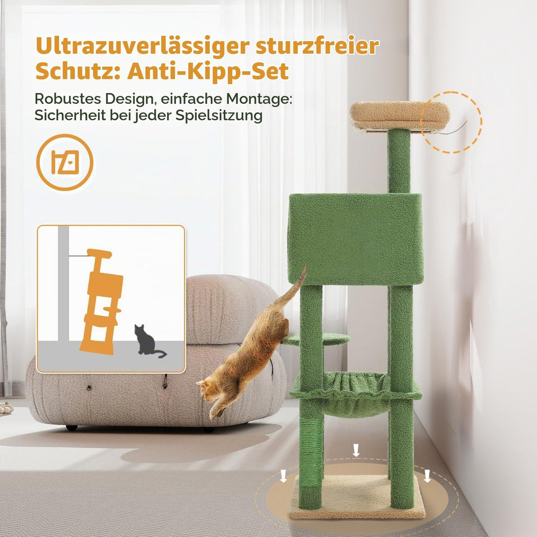 PAWZ Road Kaktus Katzenbaum mit Metall-Plüsch-Hängematte, Katzenturm für ausgewachsene Katzen mit 2-