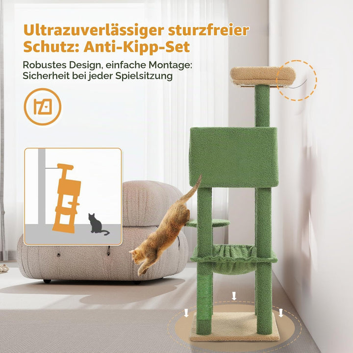 PAWZ Road Kaktus Katzenbaum mit Metall-Plüsch-Hängematte, Katzenturm für ausgewachsene Katzen mit 2-