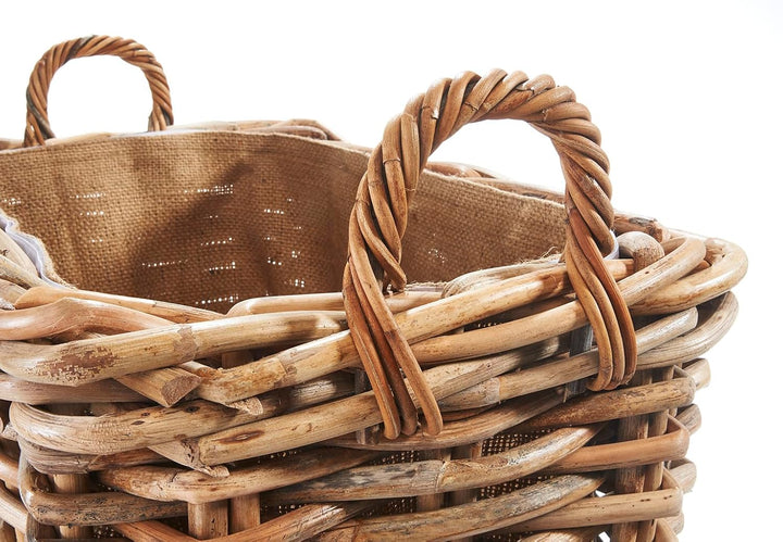 Kobolo Holzkorb aus Rattan mit Jutestoff, 63x42x59 cm, braun, robuster Kaminholzkorb mit Griffen & S